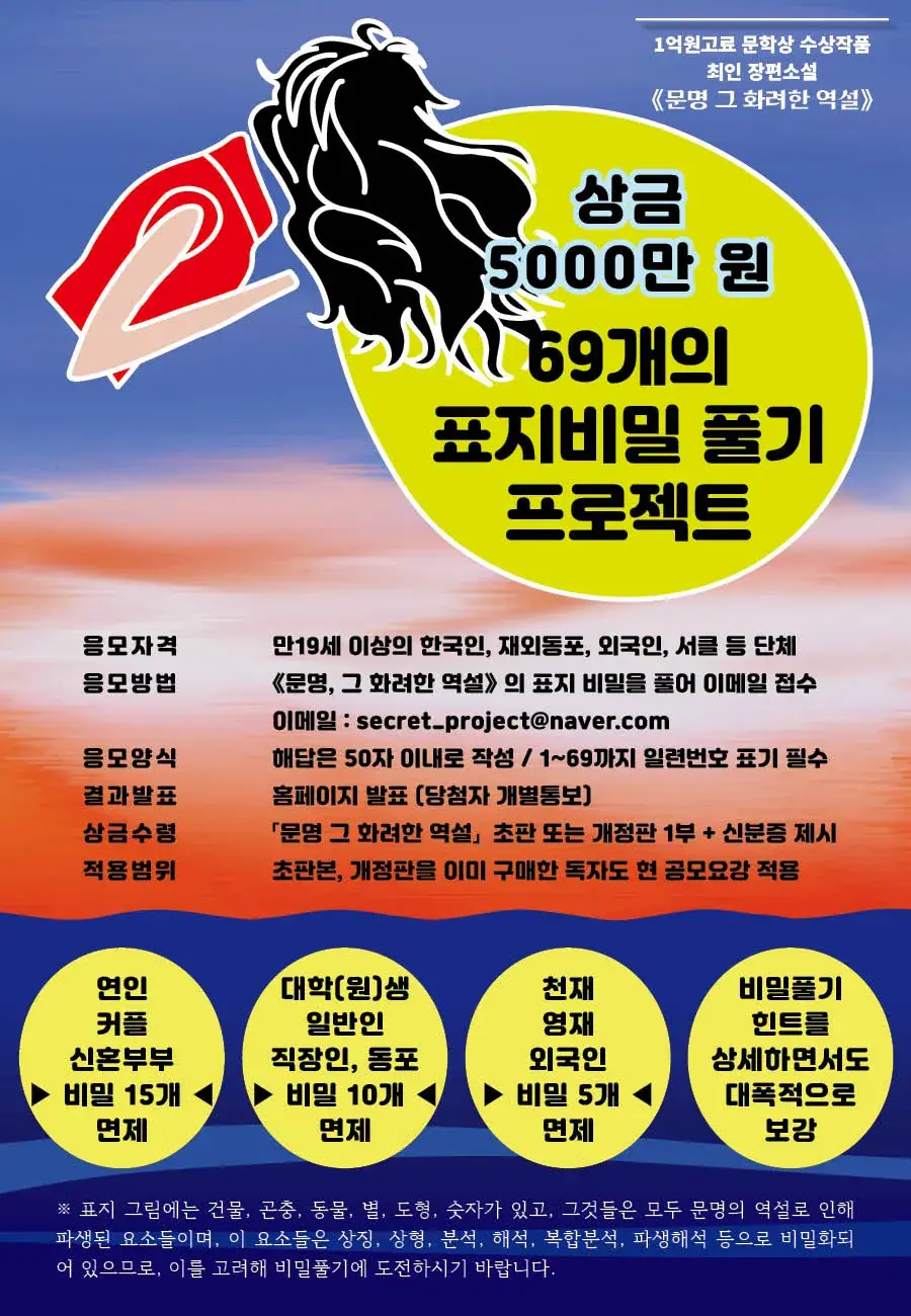제42회 《문명 그 화려한 역설》 69개의 표지비밀 풀기 프로젝트 공모 (1억고료 문학상 수상작)