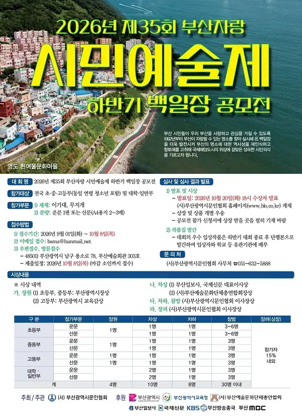 2026년 제35회 부산자랑 시민예술제 하반기 백일장 공모전