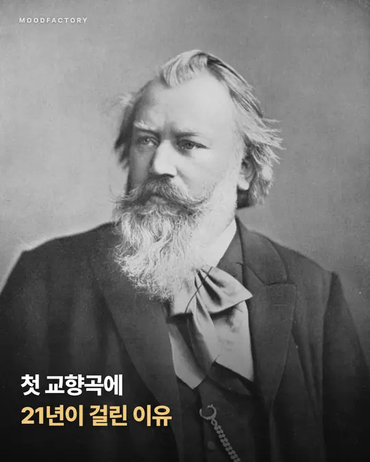 수염 난 브람스 사진 위에 표지 제목 '첫 교향곡에 21년이 걸린 이유'