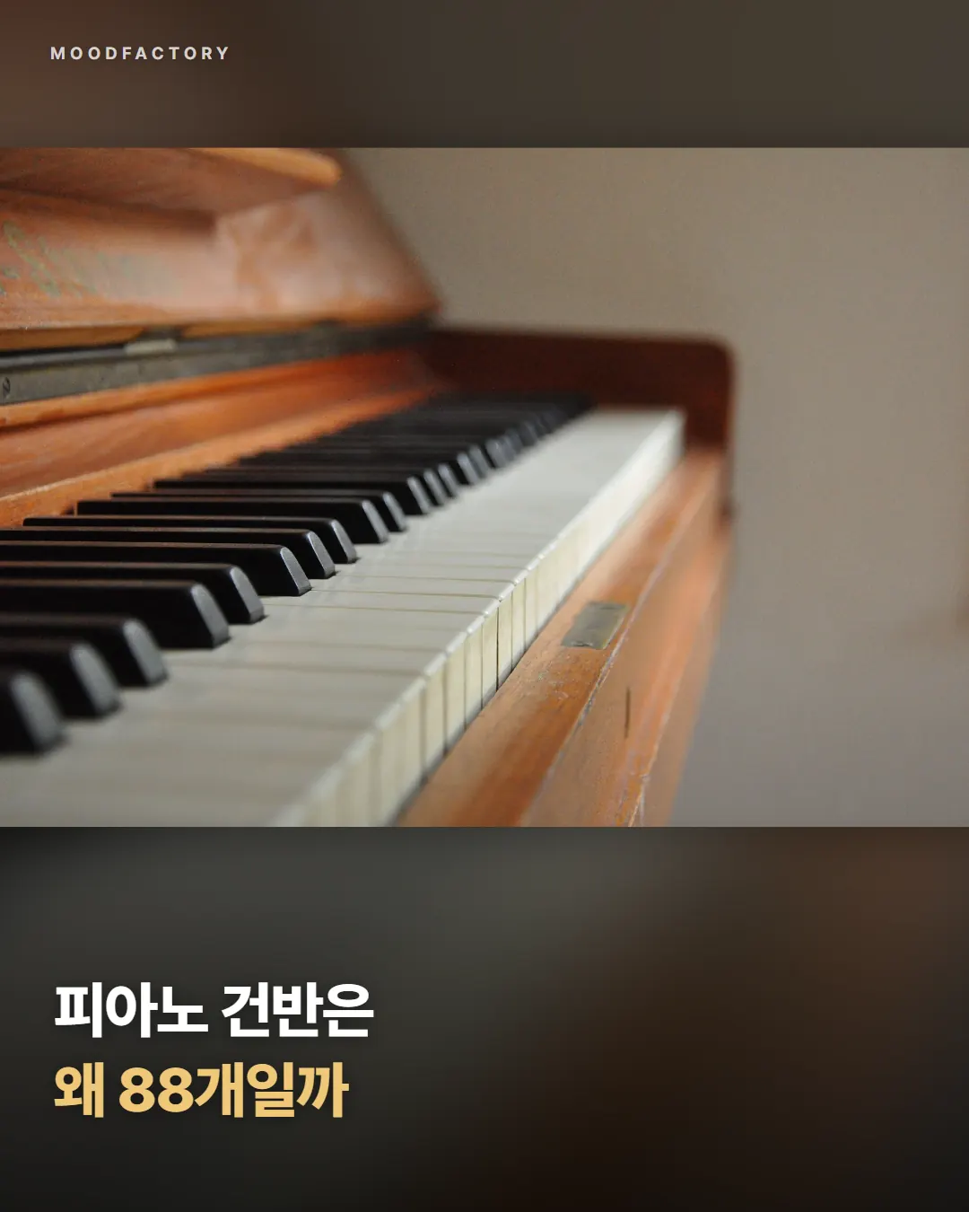비스듬히 찍은 피아노 건반 사진 위에 제목 ‘피아노 건반은 왜 88개일까’